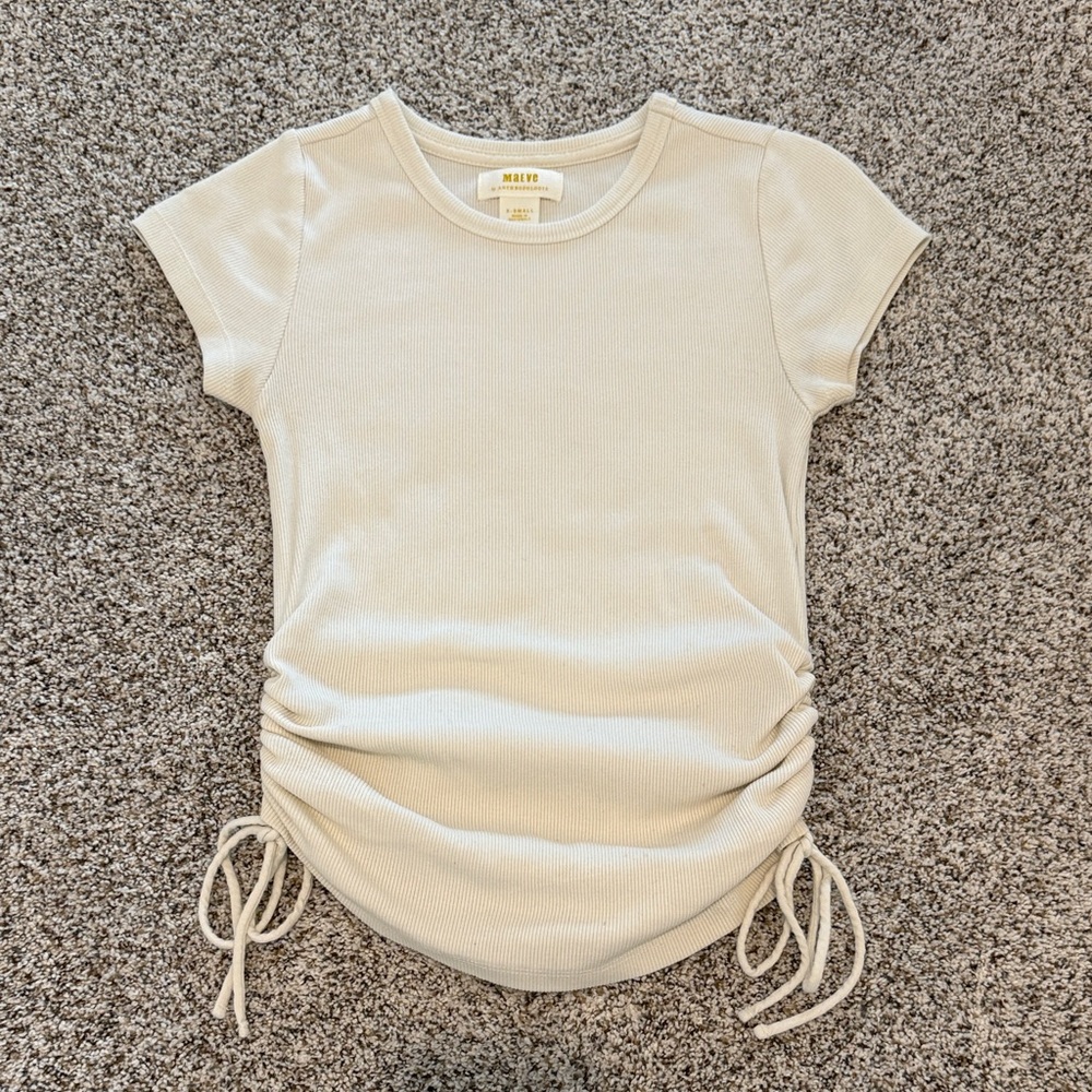 Anthropologie Maeve Cream Ribbed Top
